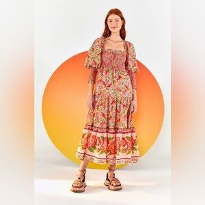 NWT Smocked Top Midi Dress In Pink Macaw Flight